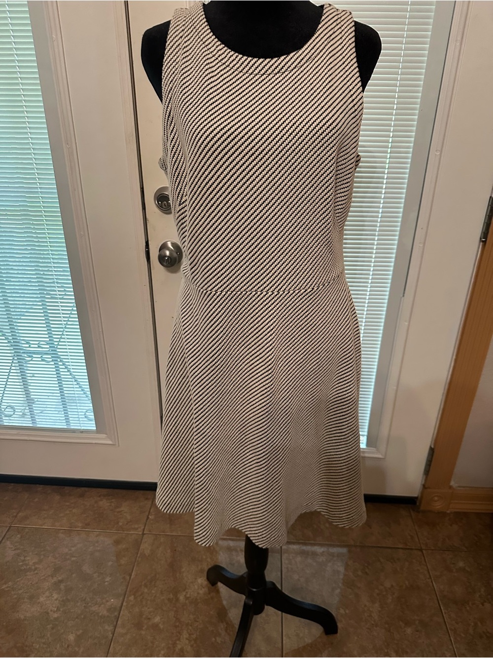 LOFT Black and White Diagonal-Strip Midi Dress
